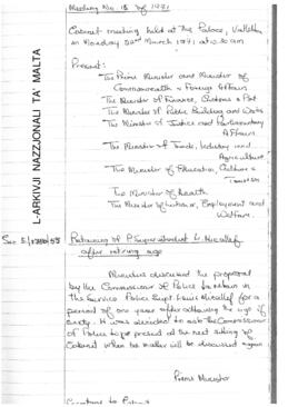 Minutes of Cabinet Meeting held on 22 March 1971