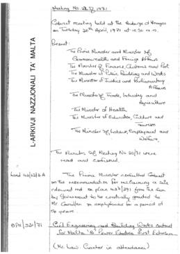Minutes of Cabinet Meeting held on 20 April 1971