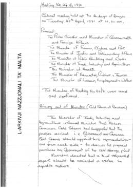 Minutes of Cabinet Meeting held on 24 April 1971