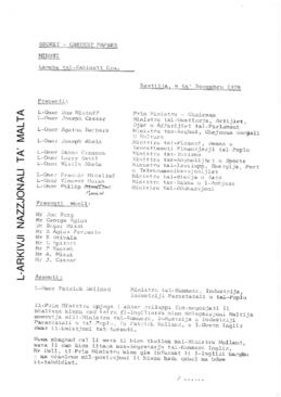 Minutes of Cabinet Meeting held on 9 November 1978