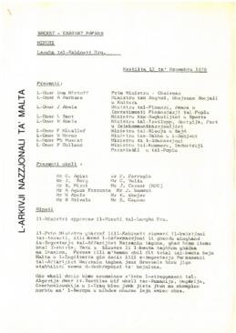 Minutes of Cabinet Meeting held on 13 November 1978