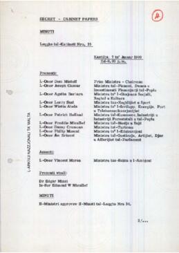 Minutes of Cabinet Meeting held on 7 January 1980