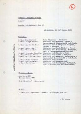 Minutes of Cabinet Meeting held on 26 March 1980