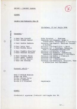 Minutes of Cabinet Meeting held on 27 May 1980
