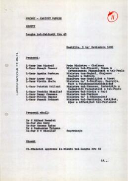 Minutes of Cabinet Meeting held on 1 September 1980