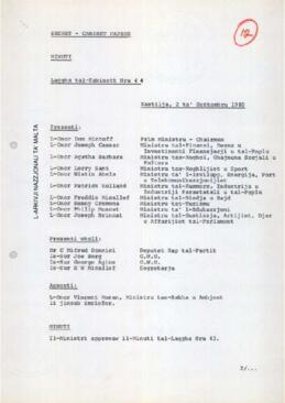Minutes of Cabinet Meeting held on 2 September 1980