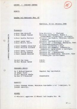 Minutes of Cabinet Meeting held on 10 October 1980