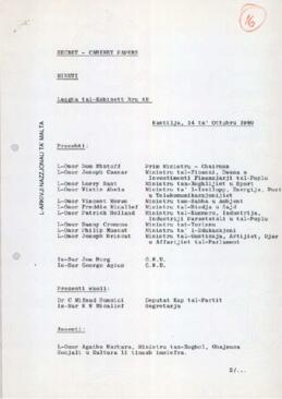 Minutes of Cabinet Meeting held on 14 October 1980