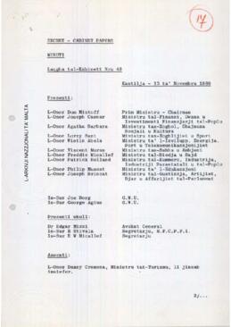 Minutes of Cabinet Meeting held on 13 November 1980