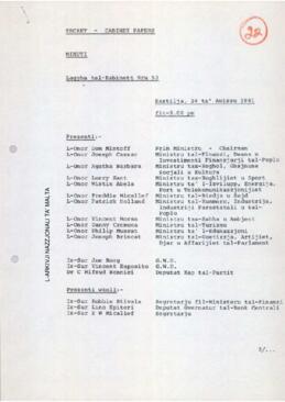 Minutes of Cabinet Meeting held on 24 August 1981