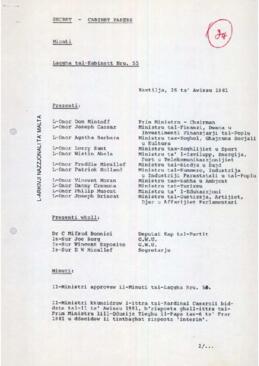 Minutes of Cabinet Meeting held on 26 August 1981