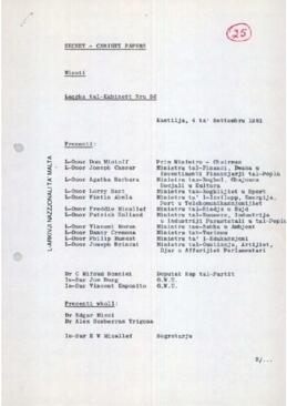 Minutes of Cabinet Meeting held on 4 September 1981
