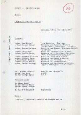 Minutes of Cabinet Meeting held on 18 September 1981