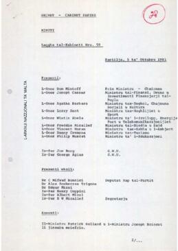 Minutes of Cabinet Meeting held on 5 October 1981