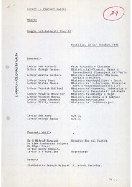 Minutes of Cabinet Meeting held on 12 October 1981