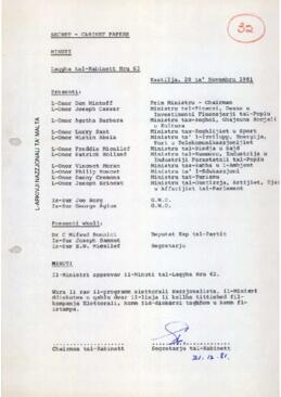 Minutes of Cabinet Meeting held on 20 November 1981