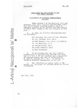 Appointment of Election Commissioners for 1963
