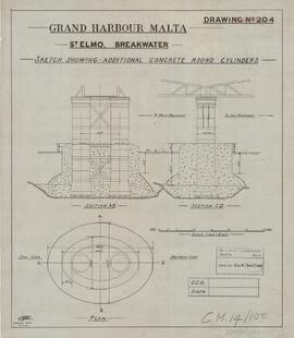 Grand Harbour Malta - St Elmo Breakwater - Sketch showing additional concrete round Cylinders