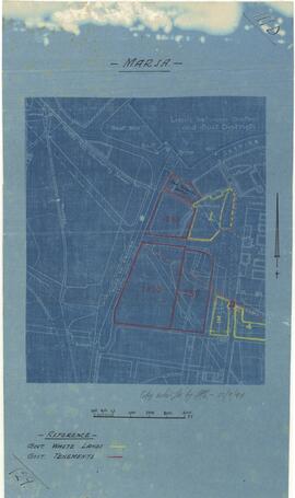 Blue print plan of part of Marsa, showing government waste lands in yellow and government tenemen...