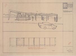 Plan and front elevation of the proposed kiosk and bus shelter in Blata l-Bajda.