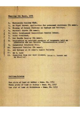 Agenda of meeting Cabinet Meeting of 4 March 1971