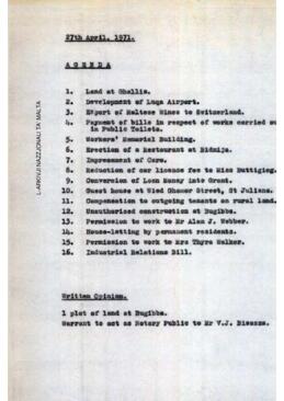 Agenda of meeting Cabinet Meeting of 27 April 1971