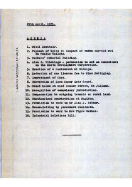 Agenda of meeting Cabinet Meeting of 29 April 1971