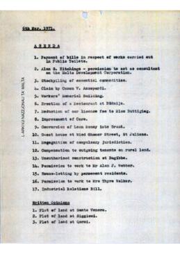 Agenda of meeting Cabinet Meeting of 6 May 1971