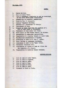 Agenda of meeting Cabinet Meeting of 8 June 1971