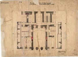 Plan of F (damage) Centre Building shewing - in Red Tinge th (damage) accomodations for Officers ...