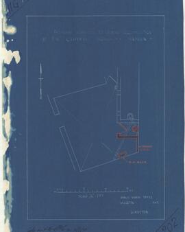 Blueprint showing in red proposed alteration to latrine accomodation at PW carpenters workshop in...