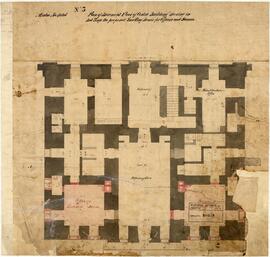 Plan of Basement Floor of Centre Building shewing in - Red Tinge the proposed Smoking Rooms for O...