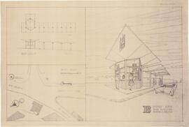 Plan, site plan and artist s rendition of the proposed kiosk and bus shelter in Blata l-Bajda.