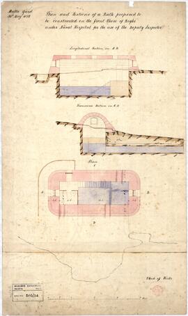 Plan and Sections of a Bath proposed to - be constructed on the front Shore of Bighi - under Nava...