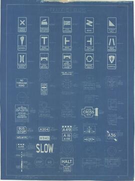 Blueprint of document showing the traffic signs and their meaning.