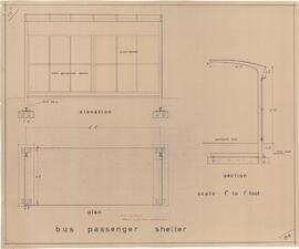Plan, elevation and section of proposed bus passenger shelter (refer to PW 120-58-10-