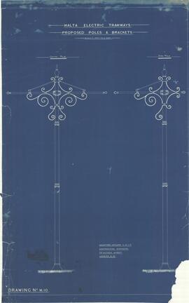 Blueprint of the proposed centre and side poles and brackets for the Malta Electric Tramways.
