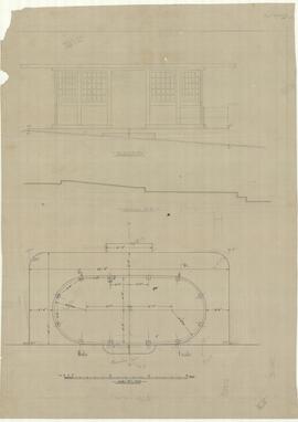 Plan, section and elevation of bus shelter