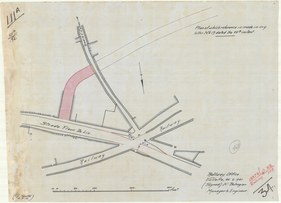 Plan of Strada Fleur de Lis and the railway track in Birchircara ...