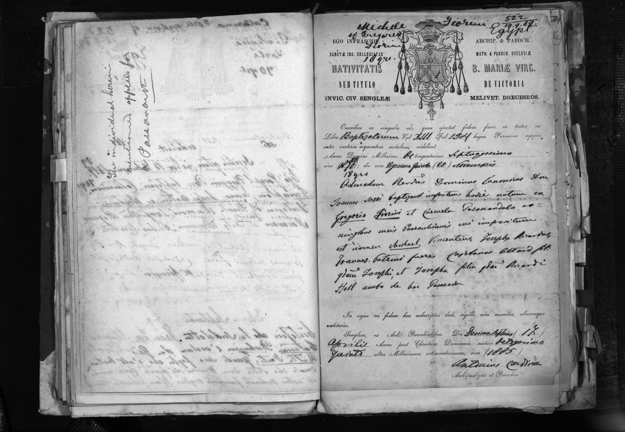 Passport Application of Fiorini Michele - The National Archives of Malta