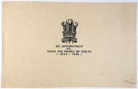 Letterhead stating permission to display "By appointment to His Royal Highness, the Price of Wales".