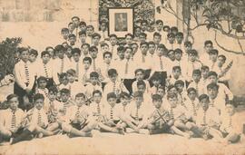 Postcard showing tea party at Lija school