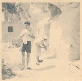 Maurice Mifsud Bonnici and Loulou Pizzuto outside the Pizzuto family cave at Dingli Cliffs