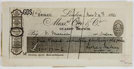 A cheque of £1.17s.6d for cigarettes supplied to His Royal Highness, The Prince of Wales.