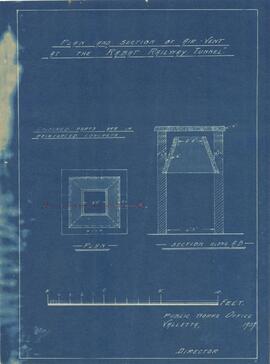 Blue print of the plan and section of the air vent at the Rabat railway tunnel.