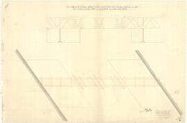Side view of the Railway wooden bridge outside Porte Des Bombes showing in red low wooden props- that are proposed to be erected in the ditch.