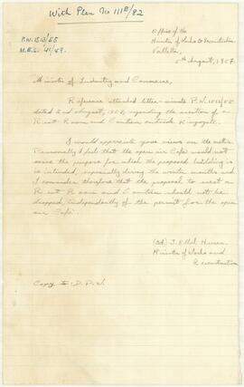 Letter from the Minister of Works and Reconstruction to Minister of Industry and Commerce