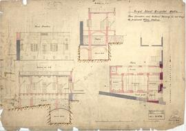 Royal Naval Hospital Malta - Plan Elevation and Sections shewing in red tinge - the proposed Police Station