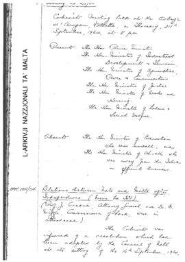 Minutes of Cabinet Meeting held on 24 September 1964