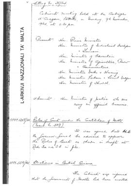 Minutes of Cabinet Meeting held on 9 November 1964